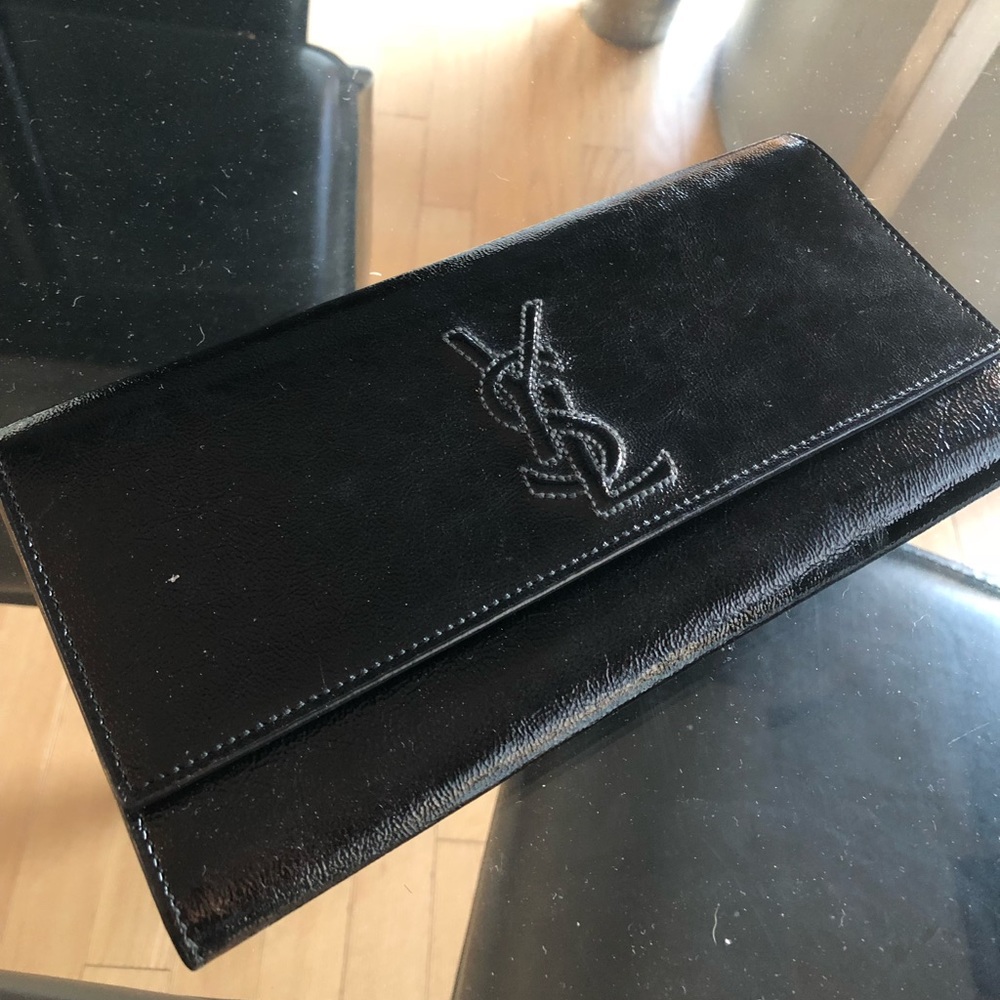YSL clutch.  Black patent leather.